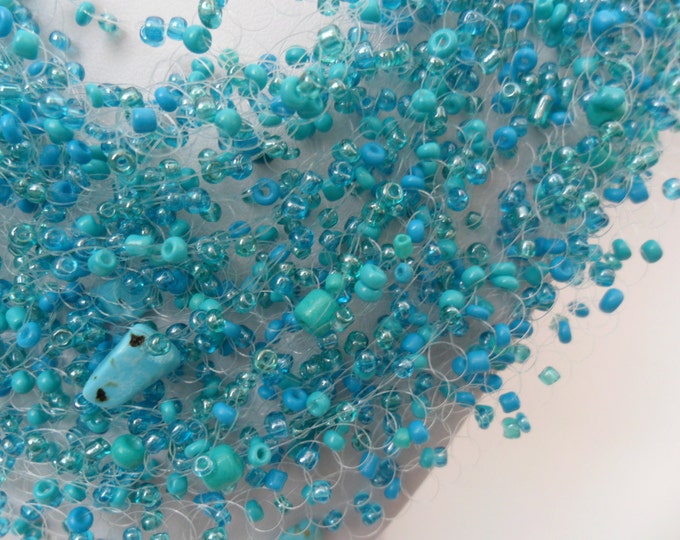 Turquoise airy necklace multistrand statement bridesmaid gift for her natural stone casual unusual cobweb gemstone gentle spring wedding