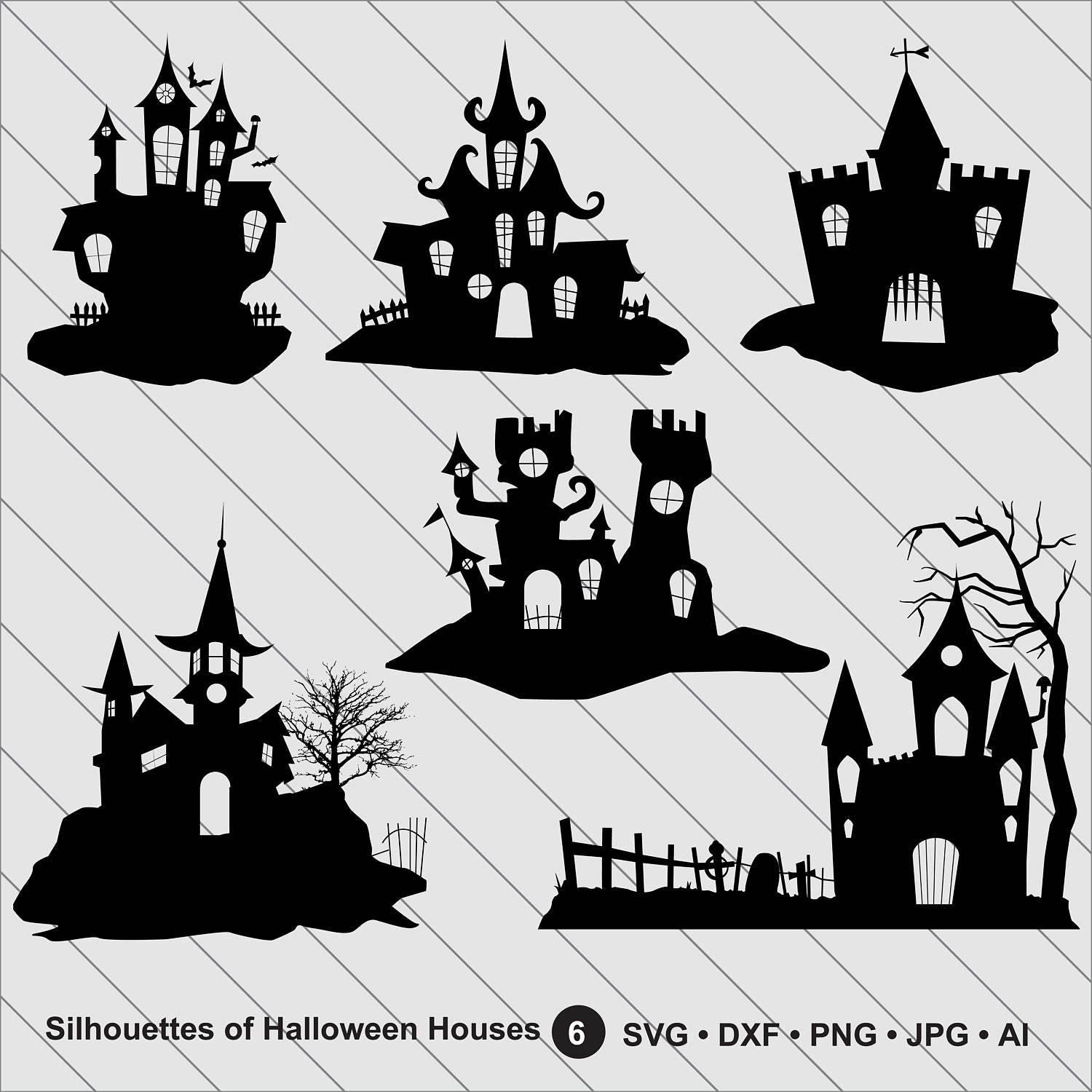 Download Silhouettes of Halloween Houses, Halloween Clipart ...