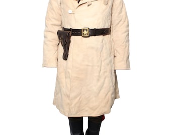 Soviet-Russian Original winter beige Sheepskin Coat Tulup Bekesha Fur Suede Leather