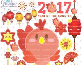 75%OFF -Chinese New Year Clipart, COMMERCIAL USE, Chinese New Year of the Rooster Clipart, New Year of the Rooster Clipart, Rooster Graphics