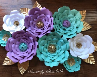 8 Piece Little Mermaid Paper Flower Set, Little Mermaid Inspired, large paper flowers, Sweet 16 Decor