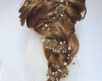Long Bridal Hair Vine Bridal Wreath Bridal Tiara Diadem crystal twig crystal wreath pearl branch pearl wreath pearl twig Pearl Hairpiece
