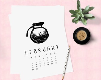 Desk calendar 2017, Art calendar 2017, Printable calender, Funny calendar, Cute calendar, Downloadable calendar 2017, Coffee calendar pages