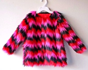 Zig Zag Faux Fur Coat