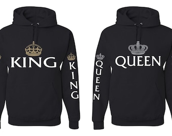 Couple Hoodies King And Queen Hoodies Couple Gift Cool Graphic Valentine Day Size S,MLXL,2XL,3XL Black Hoodie Color