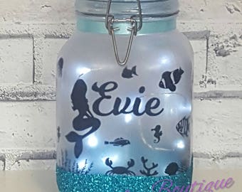 Personalised Mermaid Light,Night light,Personalised Jar,Little Mermaid,Beach Wedding,Fairy Lights, Mermaid Jar, Bedroom Light,Wedding Decor,