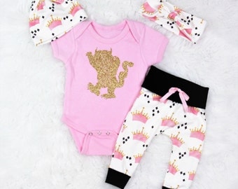 Where the wild things are/baby girl/crown pants/organic cotton