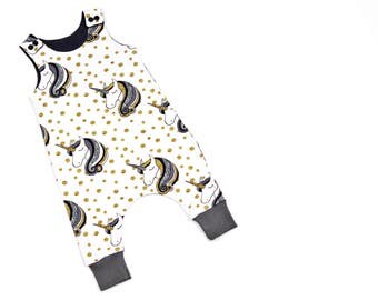 Organic Unicorn Baby Romper - Glitter - Organic Baby Romper - Baby Dungarees - Harem Romper - Baby Unicorn - Baby Girl Newborn Romper Set -