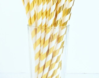 20 striped paper straws or gold or silver coloured dots