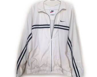 Nike Windbreaker Vintage Jacket - White & Black - Bomber Style - Size XL - 1990s