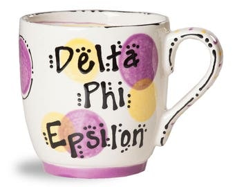 DPHIE Delta Phi Epsilon Sorority Ceramic Hand Painted Mug.