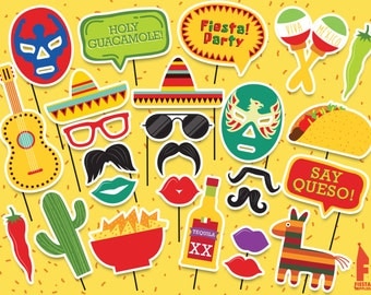 Mexican Party Printable Photobooth Props - Mexican Photo Booth Props - Printable mexican party Props- Cinco De Mayo, Day of The Dead Props