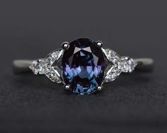 alexandrite ring oval cut engagement ring gemstone ring sterling silver ring June birthstone ring promise ring