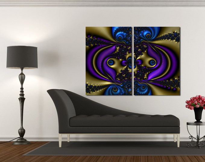 Large Blue and violet fractal canvas print, purle fractal wall art print, visionary art, abstract art for home decor, fractal canvas