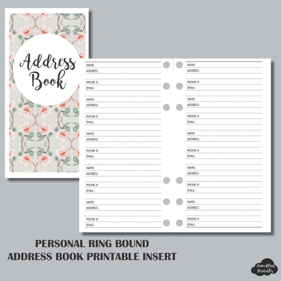 personal rings sized printable address book insert personal address book