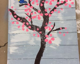 Cherry Blossom Tree with Silly Blue Bird