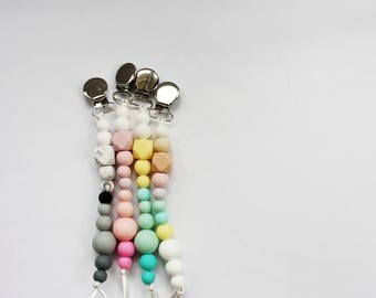 Silicone & Wood DUO Rainbow Pacifier Baby Teether Holder Clip - Mordedor - Chupetero - Schnullerkette - Attache tétine - Portaciuccio -