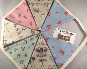 Bunting, fabric bunting, cottage chic, garland, reversible, shabby chic, country kitchen, pennant, decorative flag