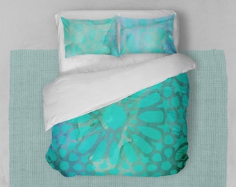 Boho Duvet Cover Set - Sea Green Duvet Cover Set - Queen Duvet Cover - Duvet Cover Queen - Custom Duvet Cover - Watercolor Duvet