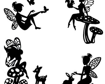 Woodland Fairy Die Cut Silhouette - Fairy cutouts x 9 or 12. For card making, scrapbooking, fairy jar, embellishment, party bag filler