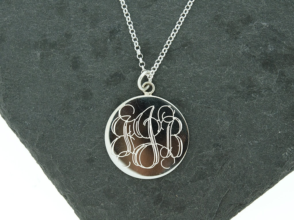 925 Sterling Silver Large Round Circle Monogram Disc Necklace
