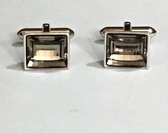 Vintage Cufflinks Cut Glass Silver Plated