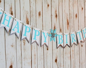 Winter Birthday Banner, Happy Birthday Banner, Winter Birthday, Winter Party, Snowflakes Banner, Birthday Decor, Photo Prop