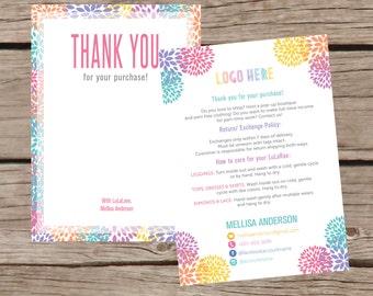 Thank You Card, Personalization, Home Office Approved, Fashion Retailer, Return/Care/Policy, Post Card, Instruction Return Exchange LLR007