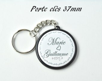 Porte clès rond mariage personnalisé 37mm