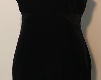 Vintage 1990s All That Jazz Black Velvet-Style Tank Dress with Sheer Cutouts at Waist and Back