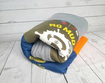 T shirt blanket, t shirt quilt, race shirt blanket, fleece backed T shirt blanket, OCR blanket, running top blanket