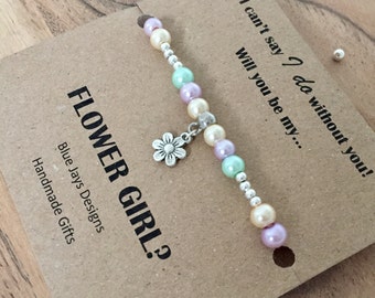 Will You Be My Flower Girl, Be My Bridesmaid, Flower Girl Bracelet, Flower Girl Proposal Bracelets, Custom Bridal Party Gift, Pearl Bracelet