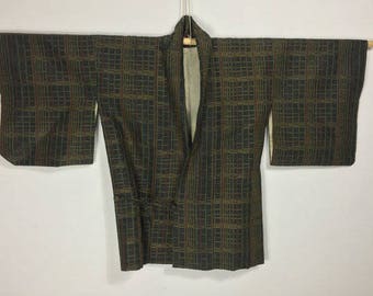 Vintage Women's/Men's Green Plaid Silk Vintage Kimono