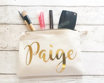 Gold Personalised make up bag | Personalised gift | Bridesmaid gift | Personalised Birthday Present | Wash bag | Personalised metallic