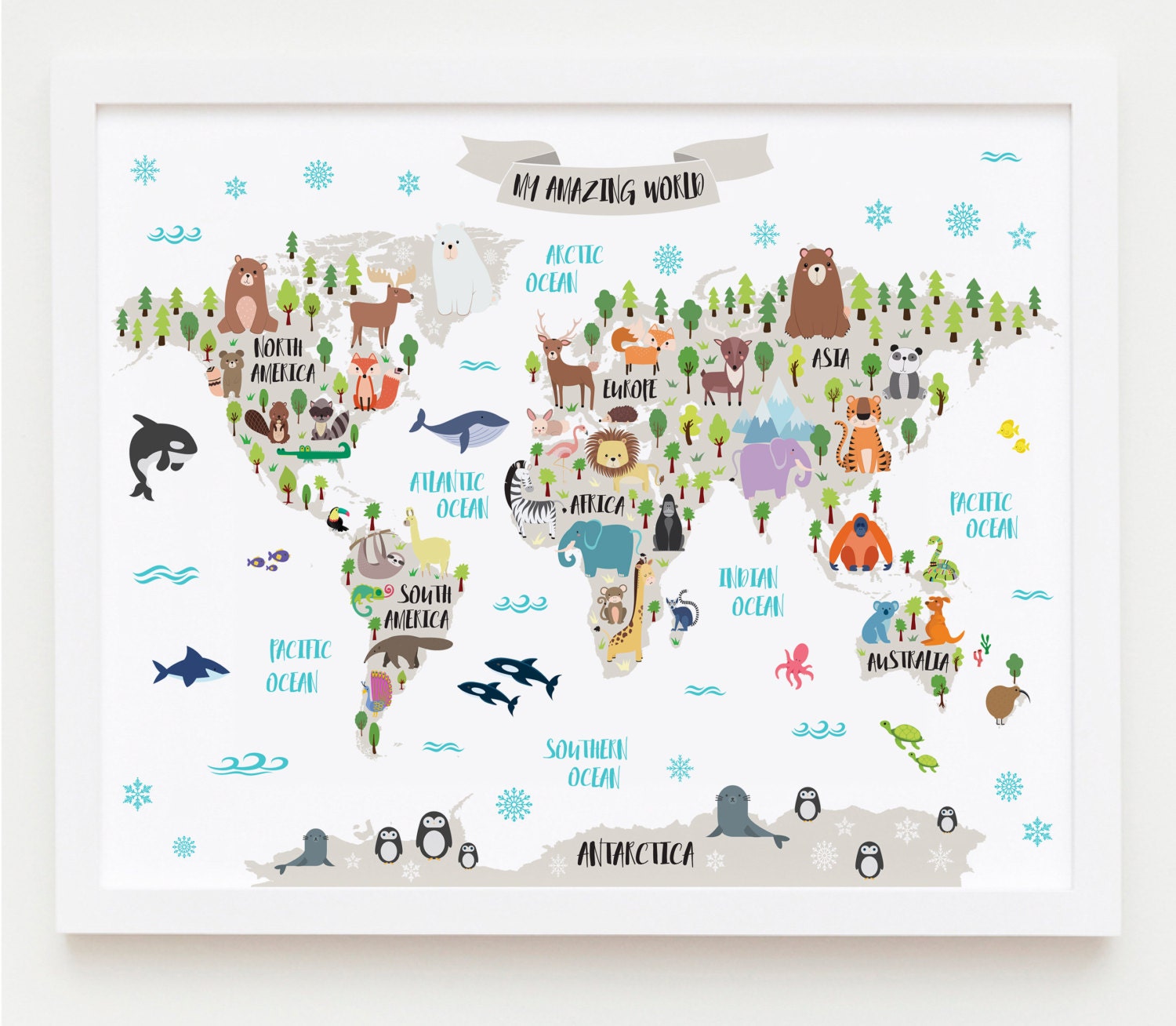 nursery printable animal world map kids world map poster