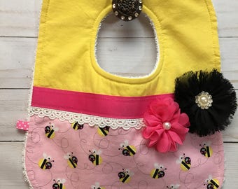 Happy Busy Busy Bees Baby Girl Bib