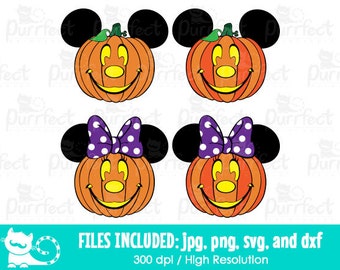 Mickey and Minnie Pumpkin SVG, Disney Halloween Mouse Pumpkin SVG, Disney Digital Cut Files in svg, dxf, png and jpg, Printable Clipart