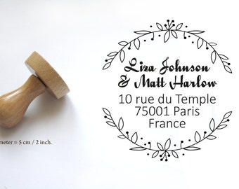 Custom adress or wedding stamp, for personalized save the date, names, to customize your letters, thank You Cards, flowers, wood 2 inches