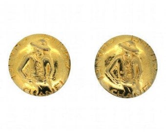 Chanel Earrings Gold Plated Vintage 1980s Coco Chanel Design