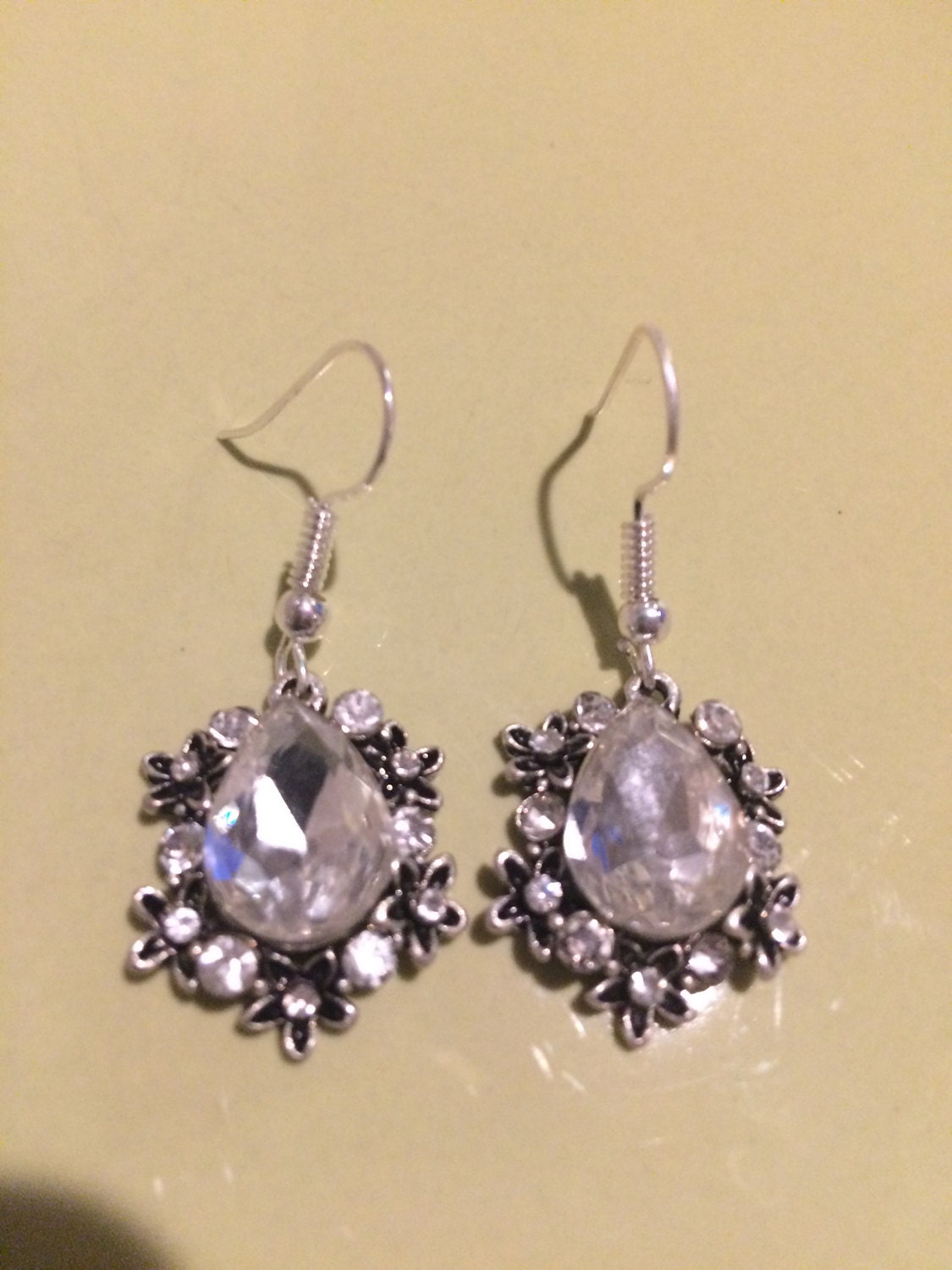 Dangling Rhinestone Earrings // Crystal Silver and Black