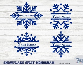 Snowflake Split Monogram SVG for Silhouette and Cricut