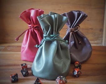 Leather Dice/Money/Gift Bag, Leather Dice Bag, Leather Gift Bag, Leather Perfume Gift Bag, Leather anniversary Gift