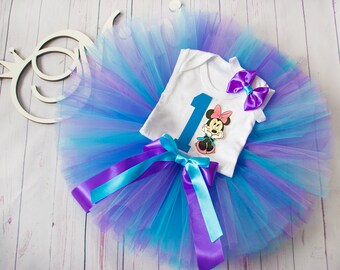 Birthday Minnie tutu outfit Minnie Birthday Tutu Set blue purple minnie mouse baby tutu Minnie party Europe minnie mouse 1st birthday outfit