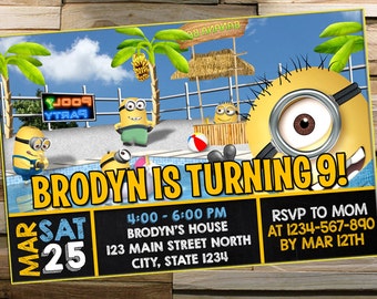 Invitation, Minions, Minions Birthday Invitation, Minions Invitation, Minions Birthday, Minions Party, Minions Pool Party