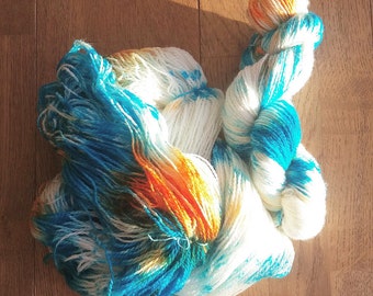 Turquoise and Orange handdyed 2ply superwash merino sock yarn