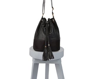 Bucket bag - Leather bucket bag - Drawstring bag - Bucket bag leather - Black bucket bag - Leather drawstring bucket bag, Bucket bags