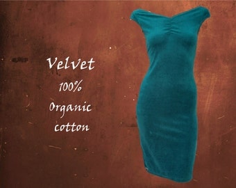 organic cotton velvet pencil dress, tube dress organic velvet, little black dress, velvet dress, party dress, steampunk dress