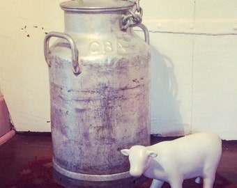 Rare! Great vintage aluminum milk. French country decor.