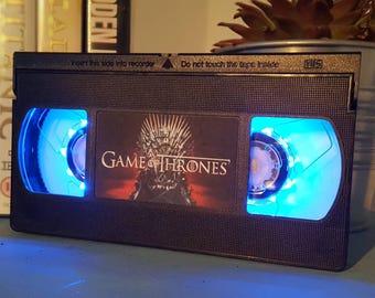 Retro VHS Game of Thrones Night Light Table Lamp. Order any film, movie, series, or actor! Great personal gift. Man Cave, Office, Bedroom!