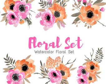 Floral Clipart - Bouquet Clipart - Watercolor Clipart - Flower Clip Art - Wedding Clipart - Logo Clipart - Handpainted Clipart